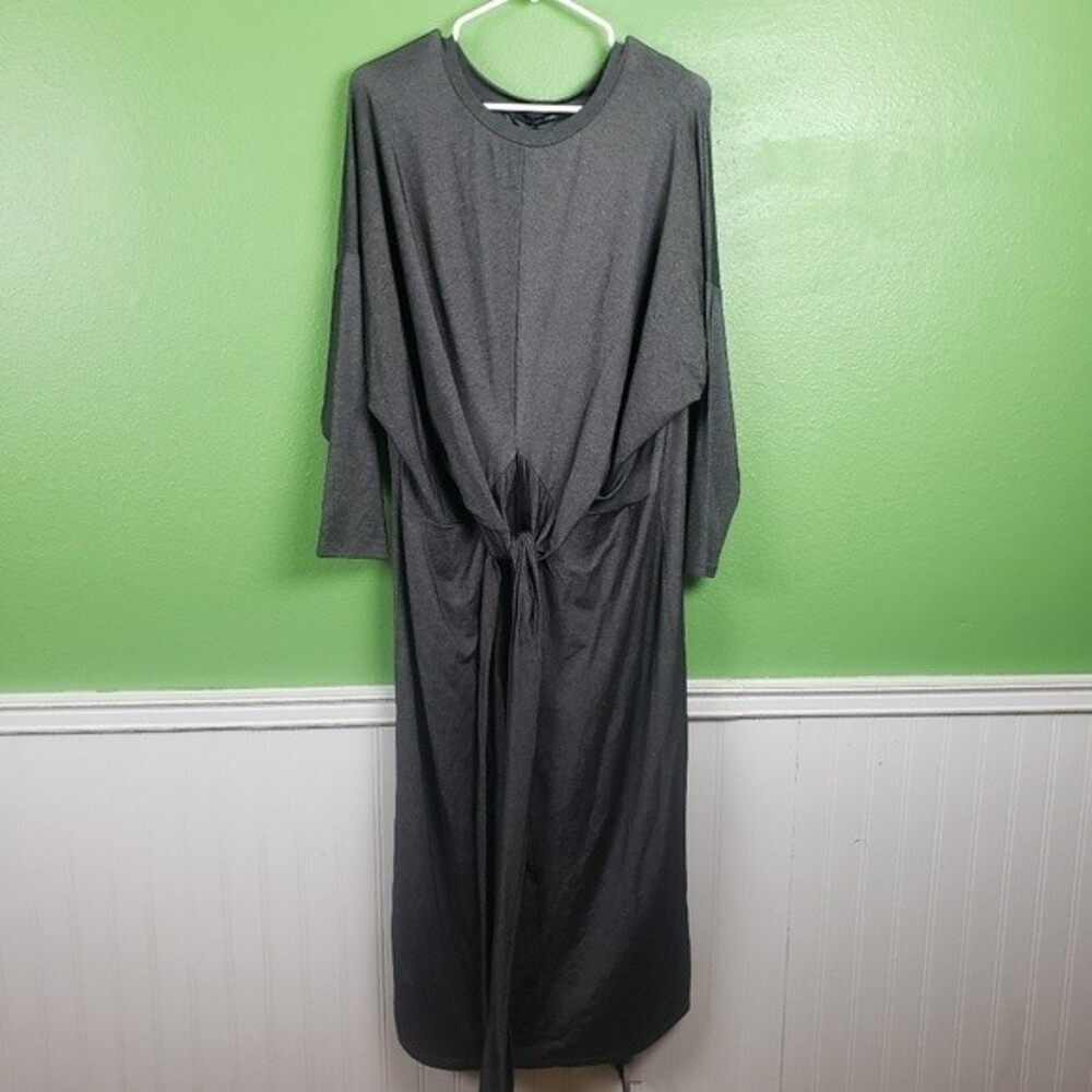 Lauren Vidal Paris Gray Maxi Front Tie Boho Dress Size Medium